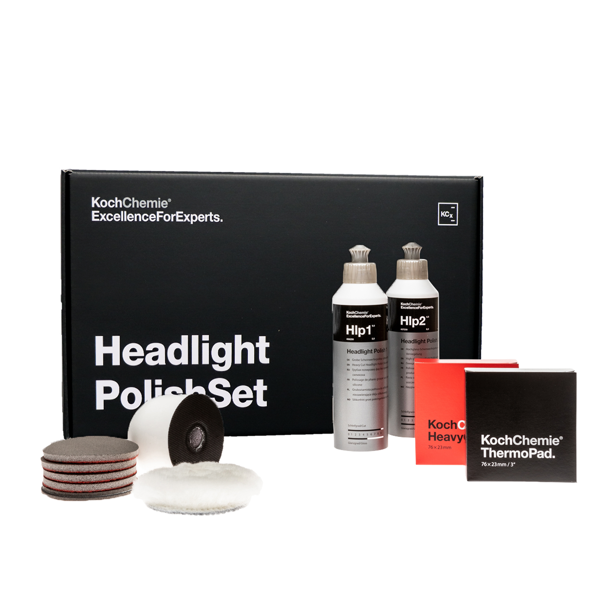 Koch Chemie Headlight Polish Set – Kit complet de rénovation de phares